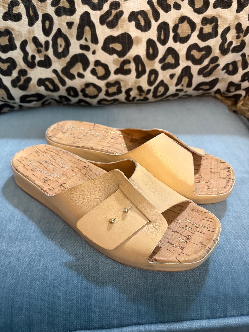 Kork-Ease Women's Slide Sandals in Light Tan with Cork Footbed